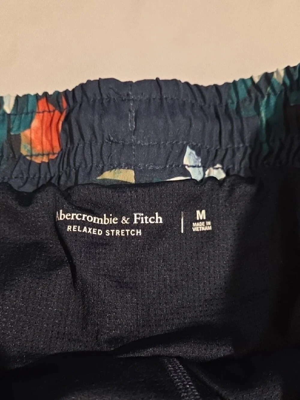 Abercrombie & Fitch Navy Swim Shorts with Tropical Print Trim